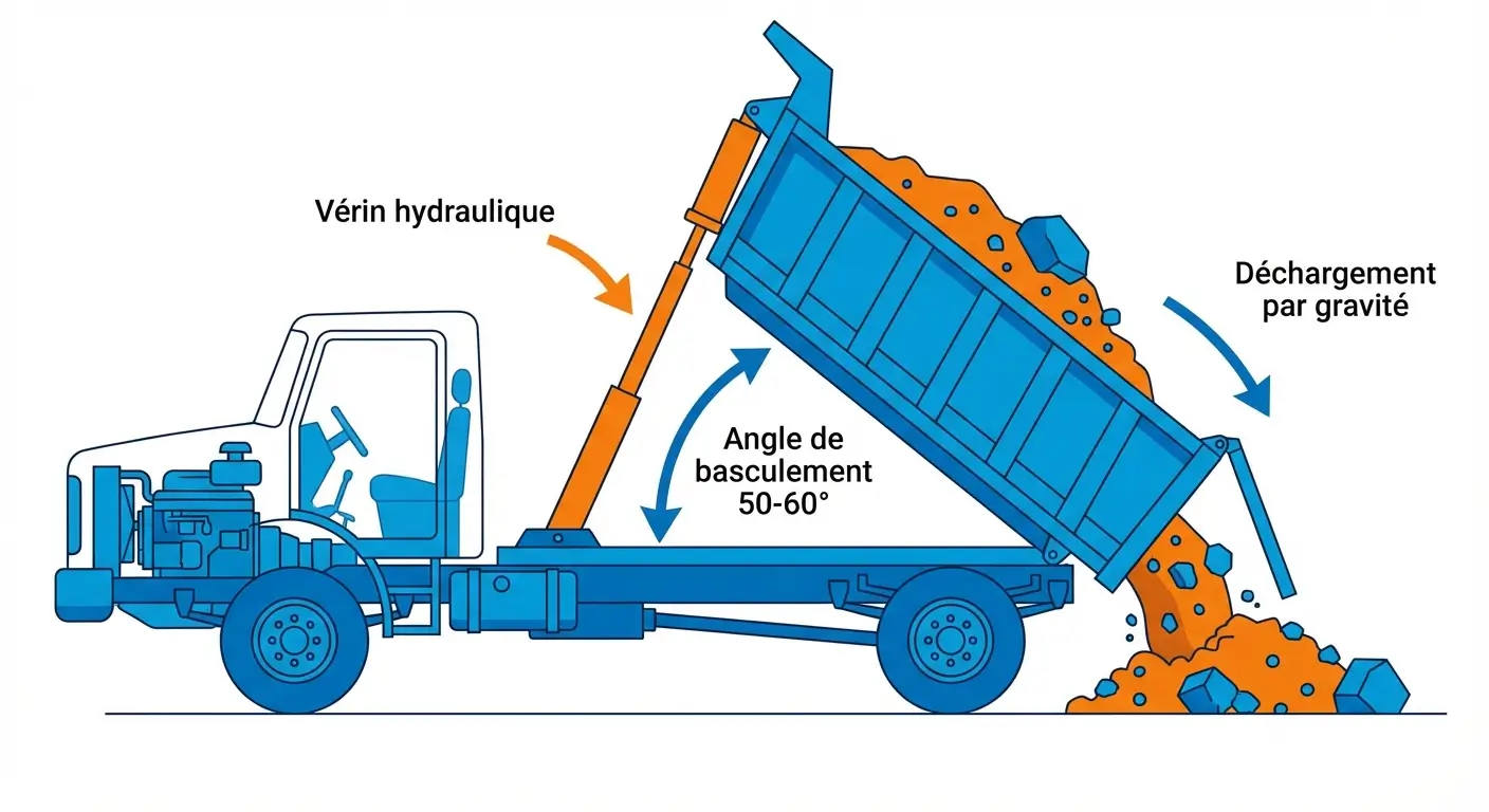 Système de benne basculante hydraulique en action