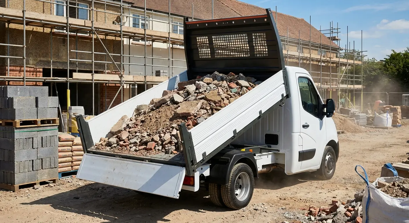 Camion benne sur chantier pour évacuation de gravats