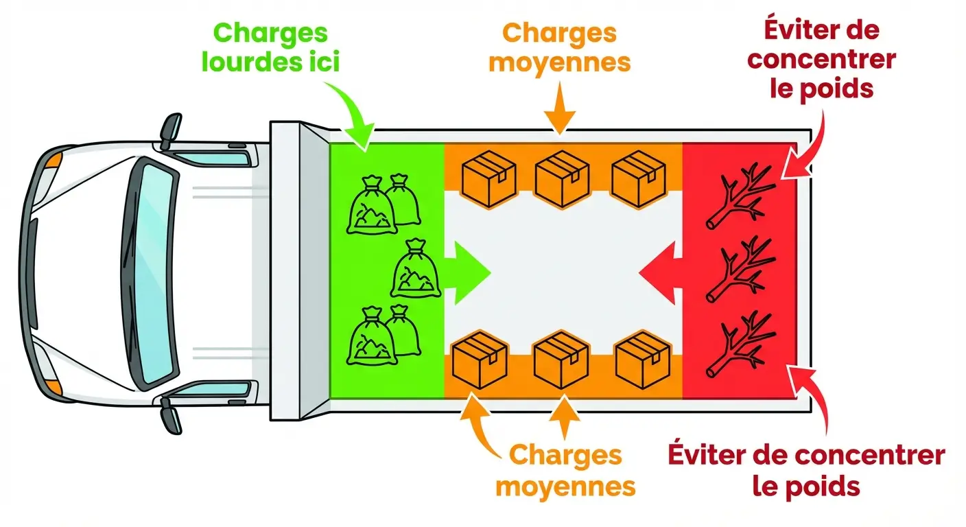 Répartition équilibrée du chargement dans un camion benne