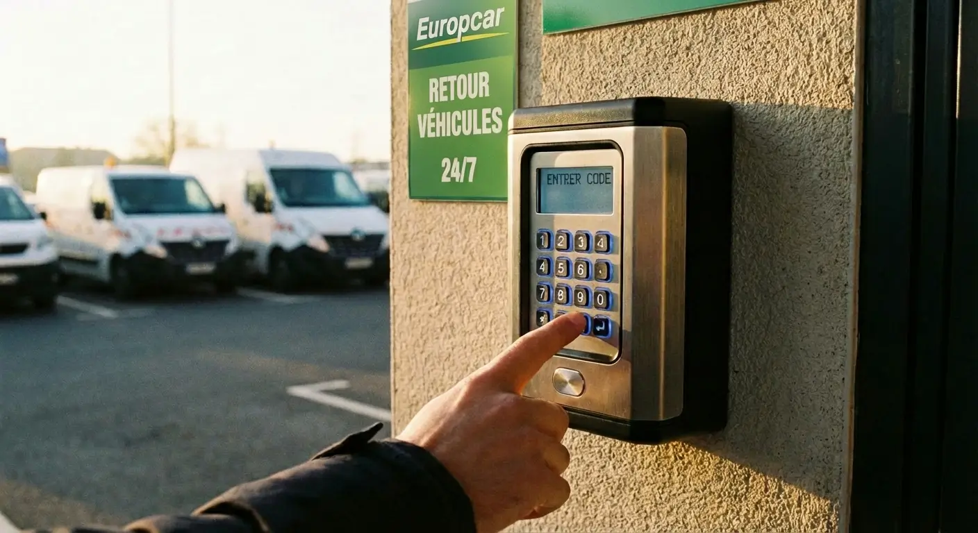 Récupération des clés dans une boîte à clés sécurisée pour un retrait autonome en agence Europcar
