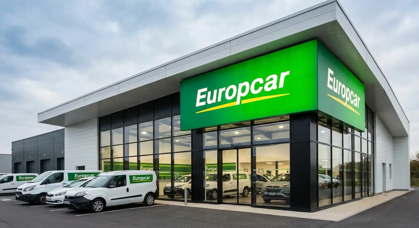 Logo Europcar avec façade d'agence de location en France