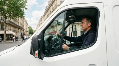 Conducteur au volant d'un utilitaire 12m³ en ville