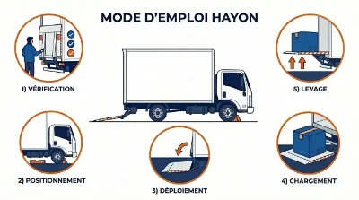 6 étapes principales d'utilisation d'un hayon élévateur sur un camion utilitaire