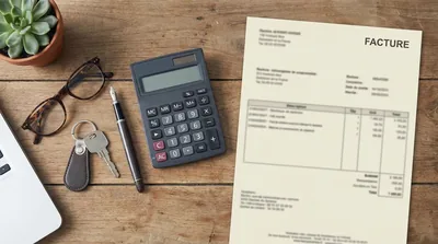 Facture de location posée sur un bureau avec calculatrice et clés de véhicule