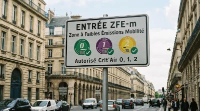 Panneau d'entrée de Zone à Faibles Émissions avec vignettes Crit'Air autorisées