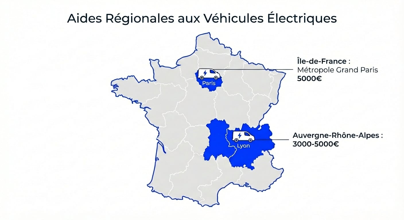 Carte des aides régionales pour utilitaires électriques en France
