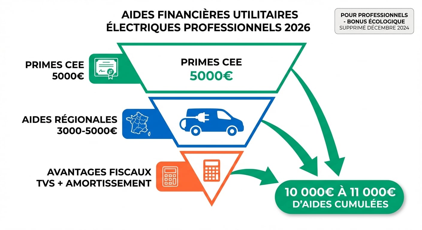 Schéma des différentes aides financières pour utilitaires électriques en 2026