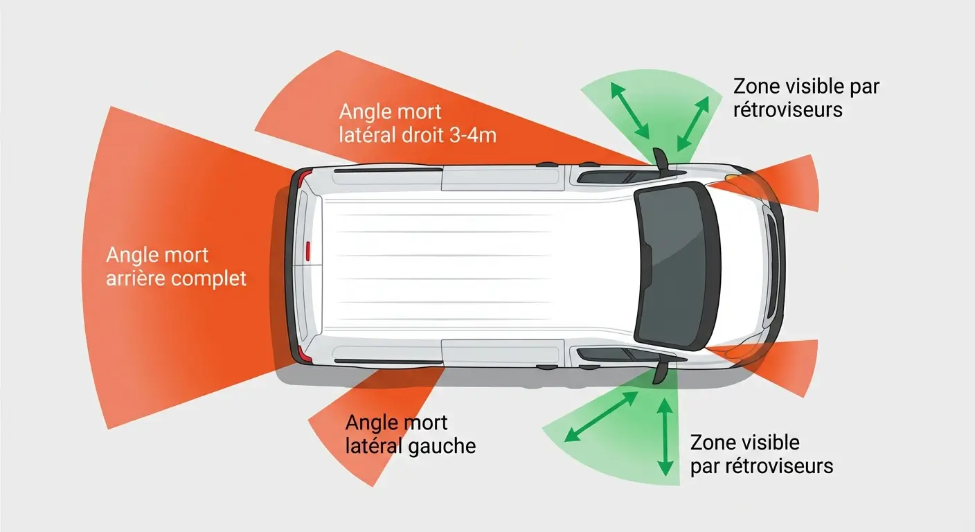 Schéma des zones d'angles morts d'un fourgon utilitaire