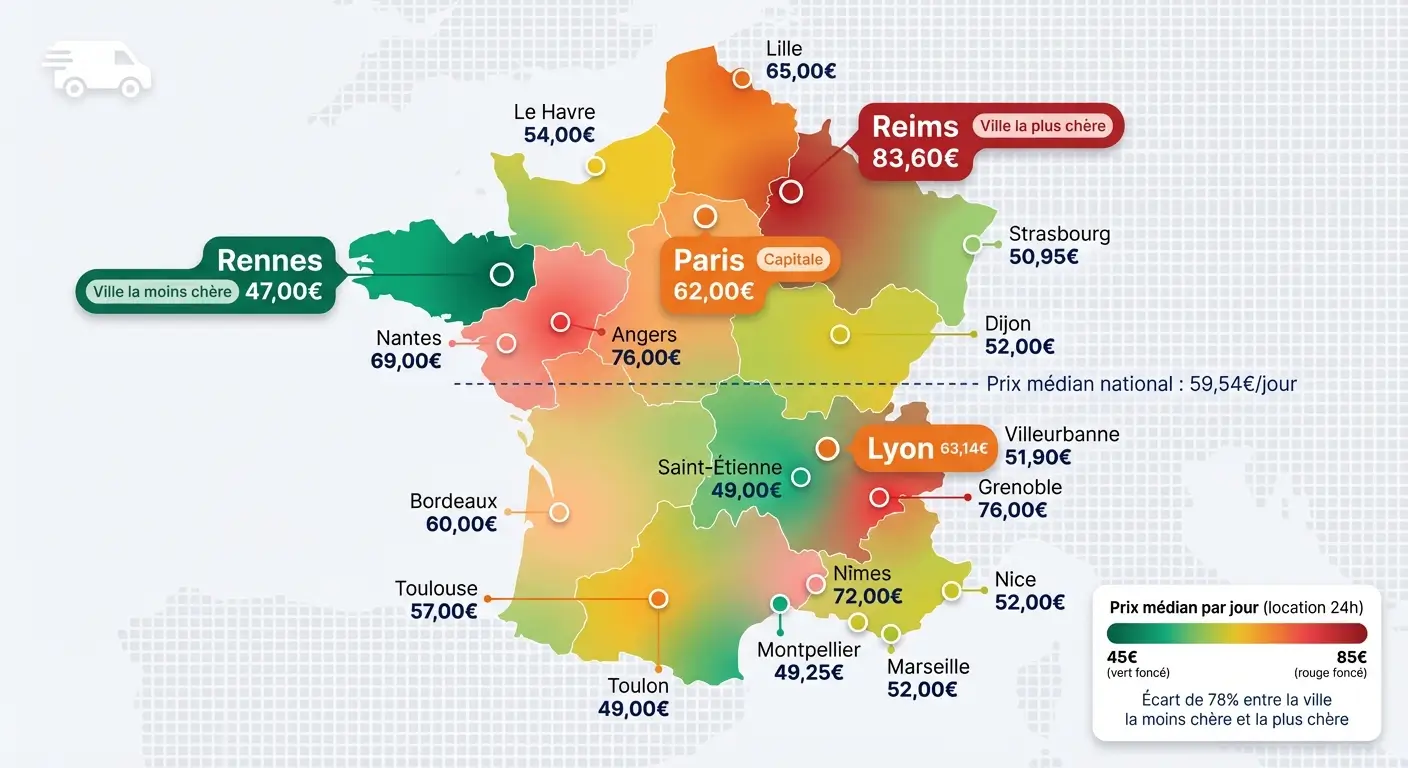 Graphique représentant l'évolution des prix de location d'utilitaires en France