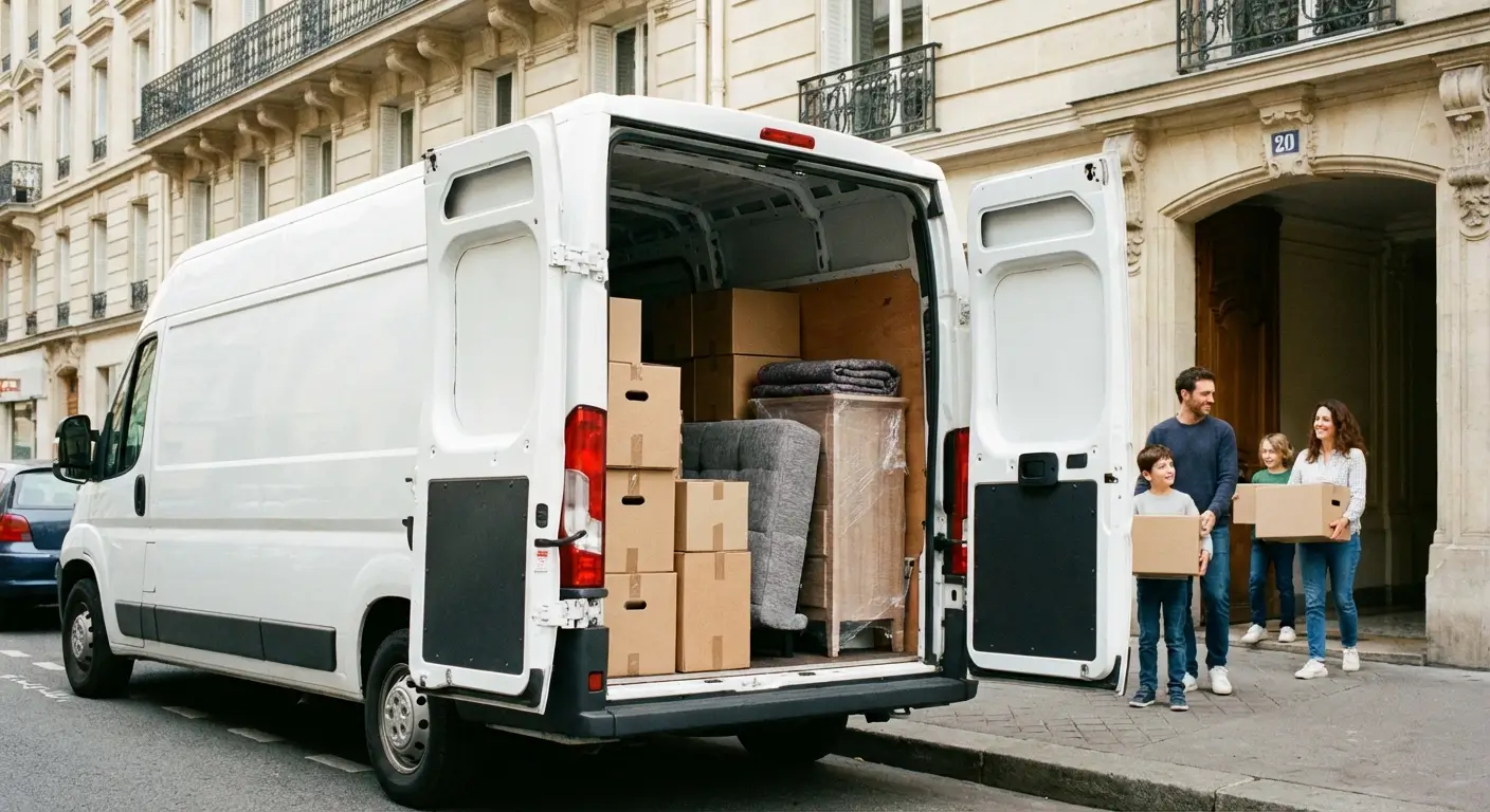 Camion utilitaire 20m³ lors d'un déménagement familial
