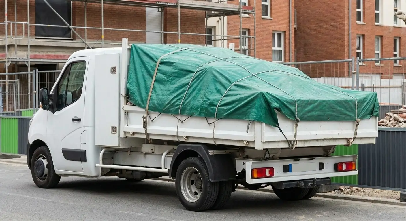 Camion benne chargé de gravats respectant la réglementation transport déchets