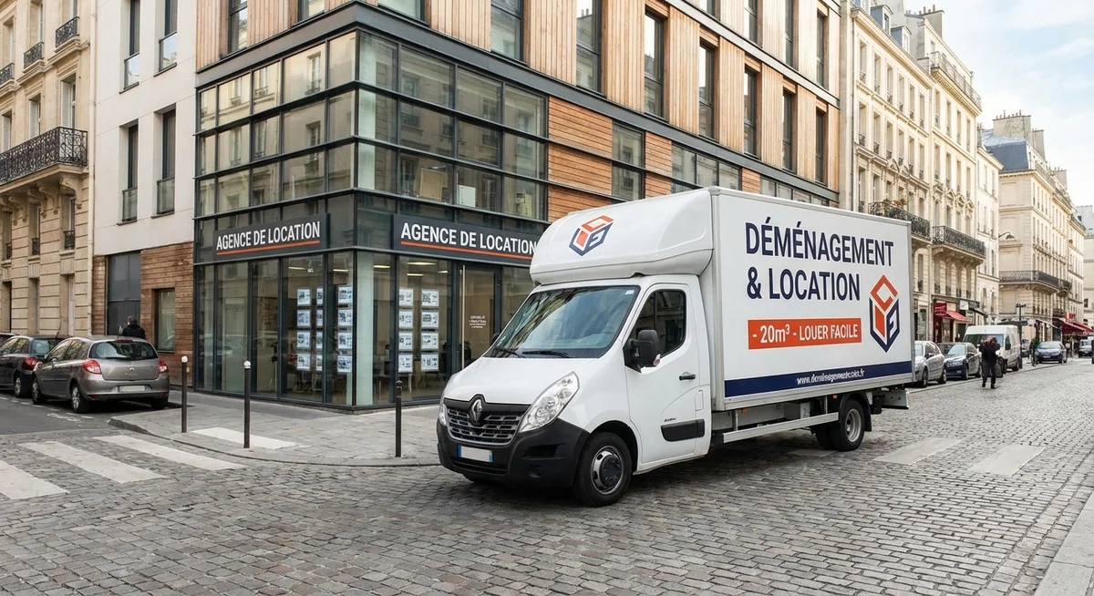 Camion de déménagement de 20m³ nécessitant le permis C1 pour véhicules de 3,5 à 7,5 tonnes