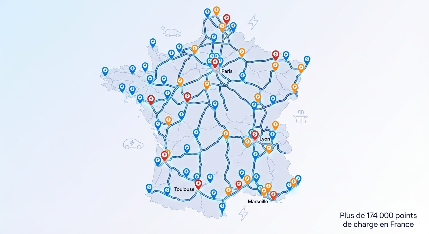 Carte des principaux réseaux de recharge en France