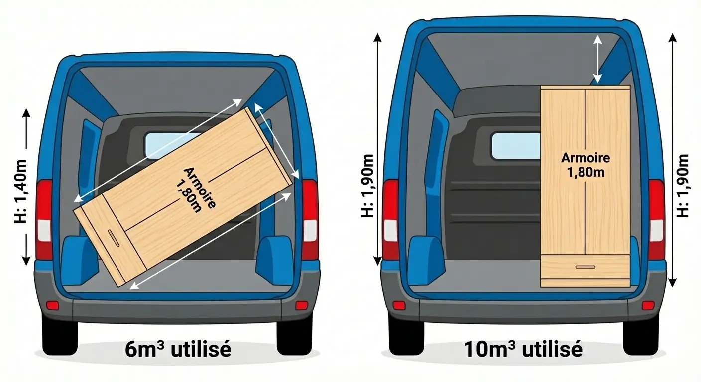 Illustration de la différence de hauteur de chargement entre 6m³ et 10m³