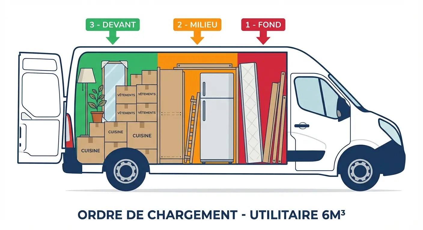 Schéma illustrant l'ordre de chargement optimal d'un utilitaire