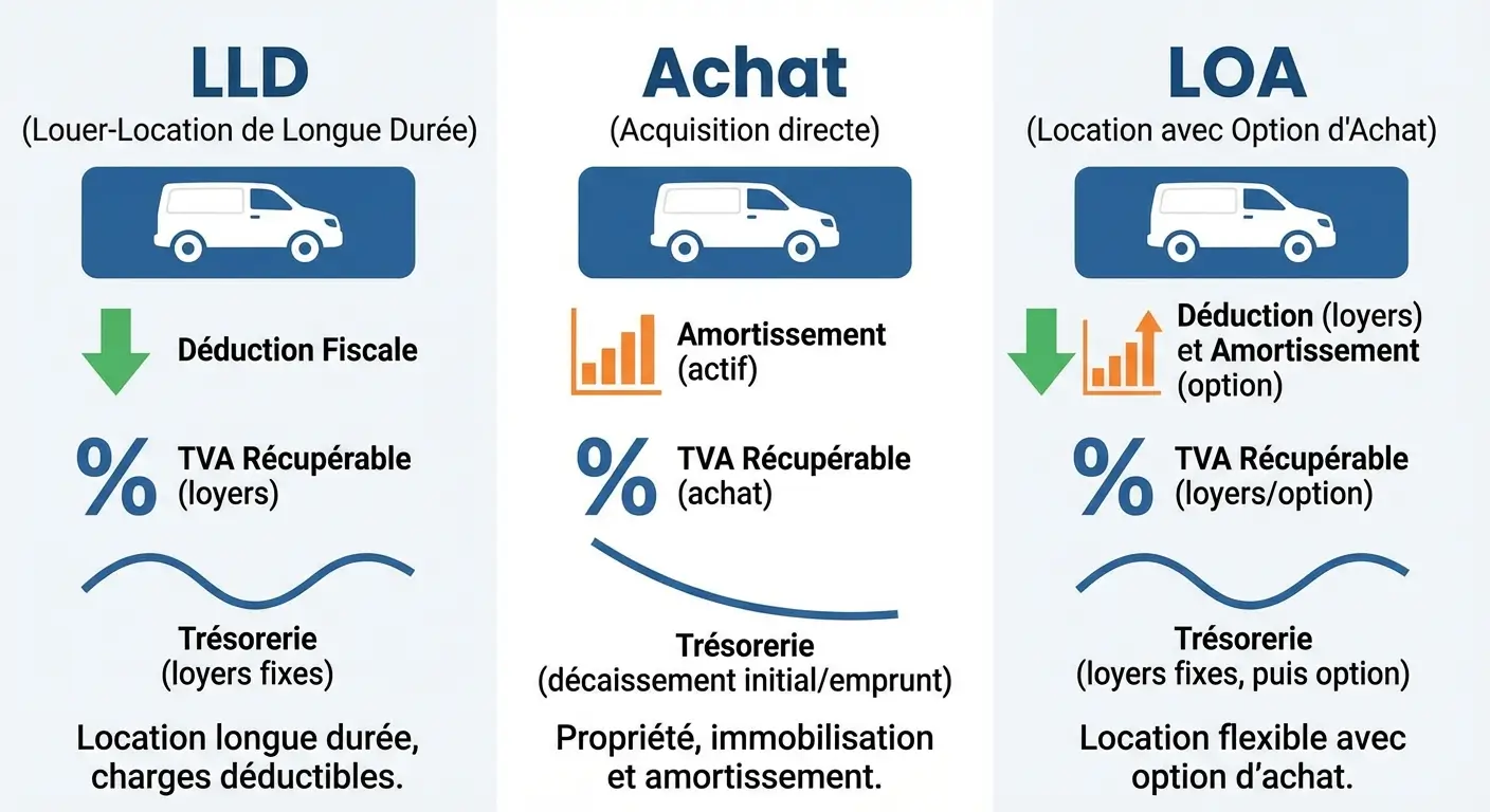 Tableau comparatif des avantages fiscaux LLD, achat et LOA