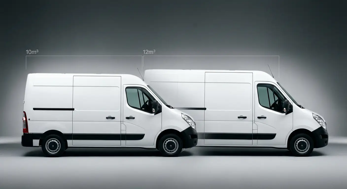 Comparaison visuelle entre un utilitaire 10m³ et 12m³