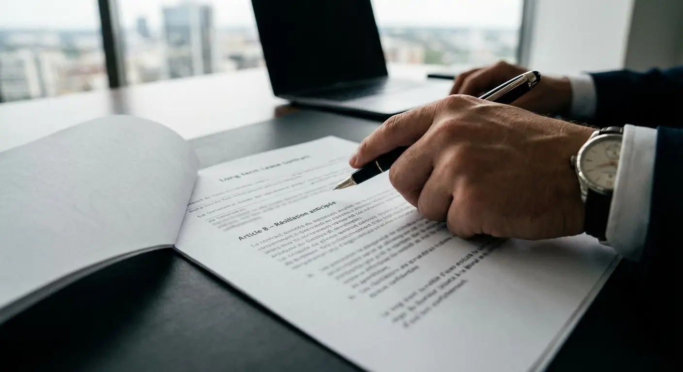 contrat de location longue durée ouvert avec clause de résiliation mise en évidence