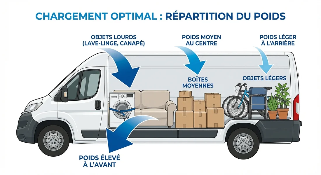 Comment bien charger un camion de déménagement : répartition du poids et calage