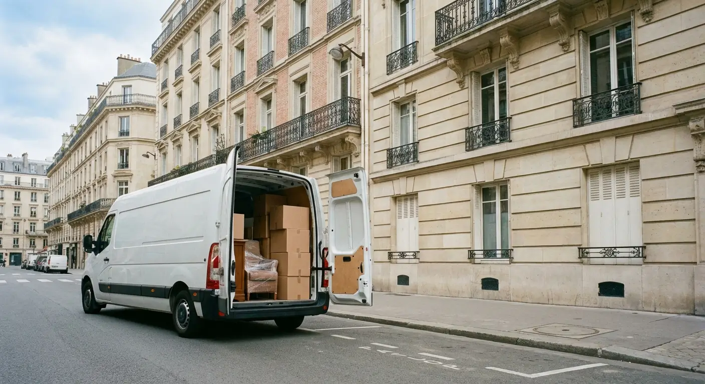 Utilitaire 10m³ devant immeuble résidentiel pour déménagement T3