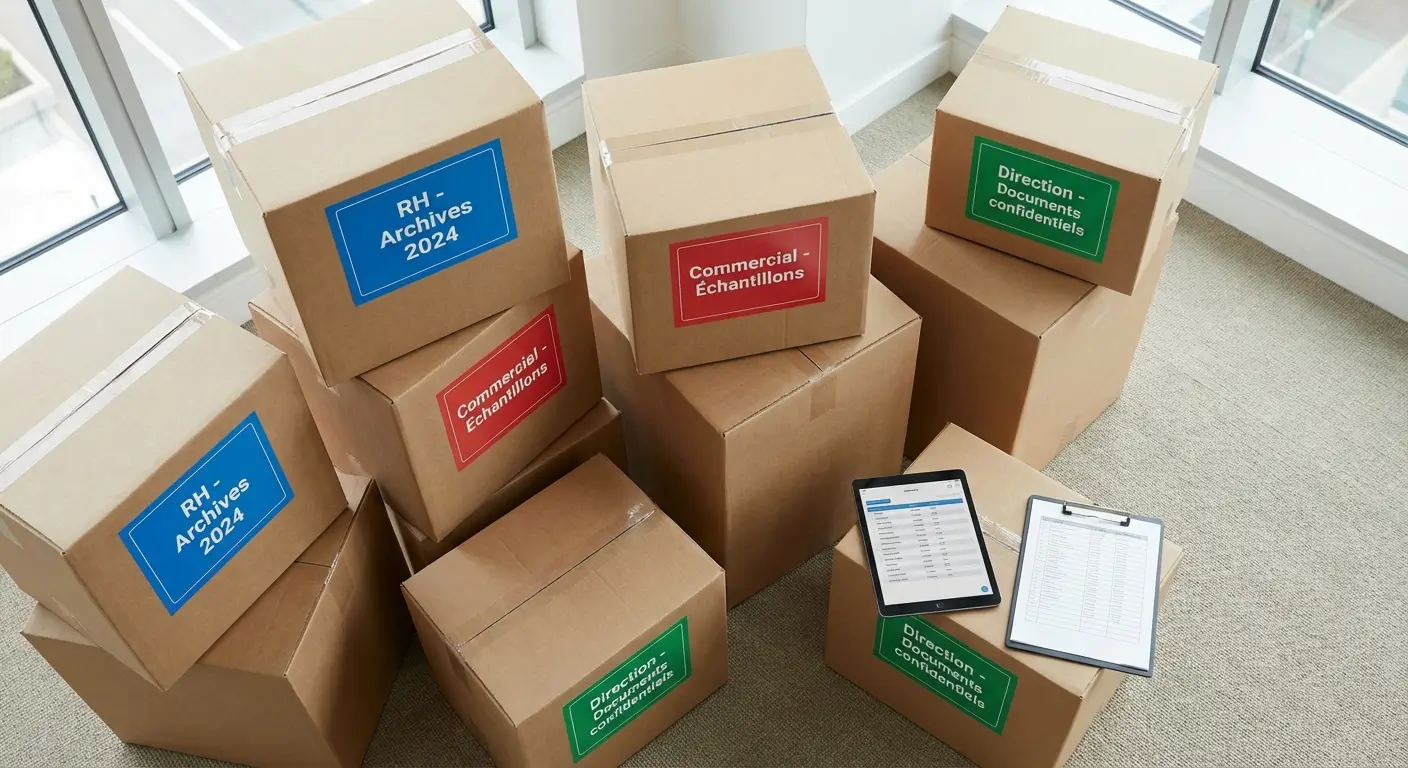 Système d'étiquetage par code couleur pour cartons de déménagement professionnel