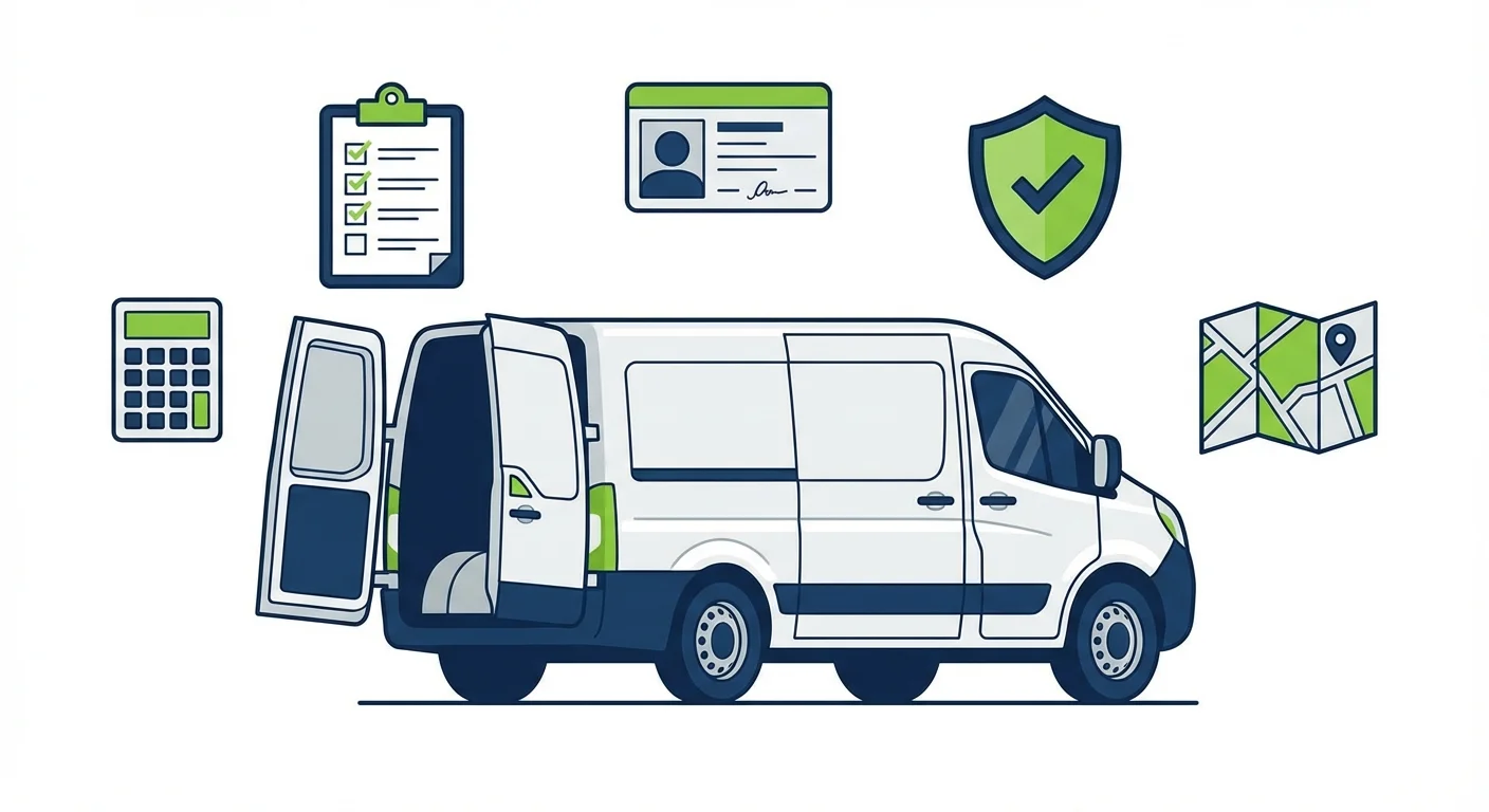 camion entouré des icônes représentant des conseils pour la location