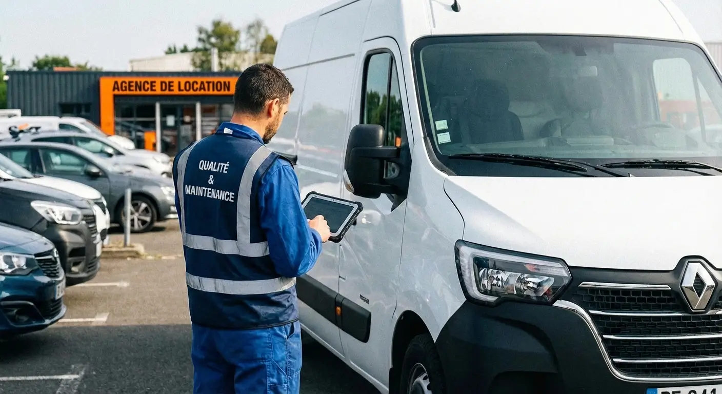 technicien inspectant un utilitaire lors de la restitution d'un contrat LLD