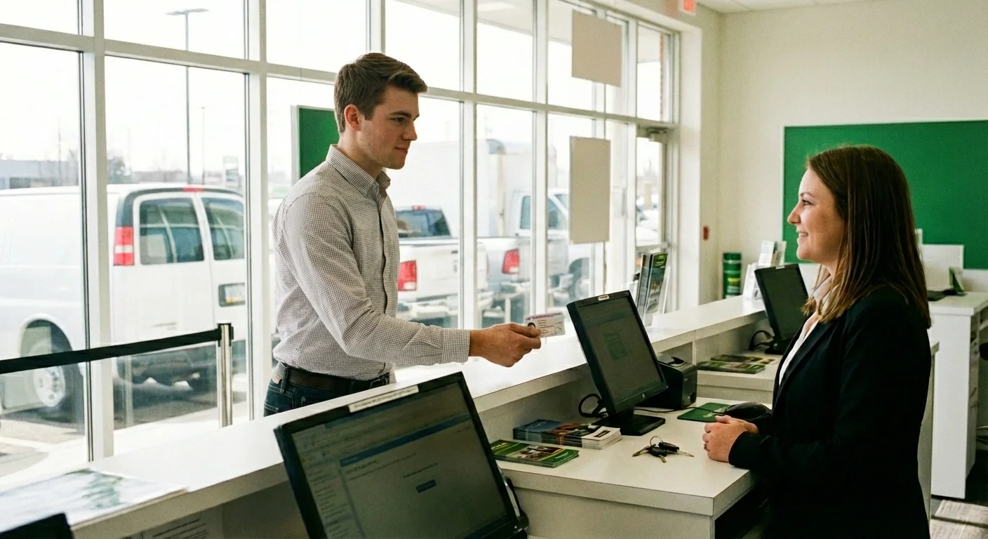 Jeune conducteur récupérant un utilitaire en agence de location