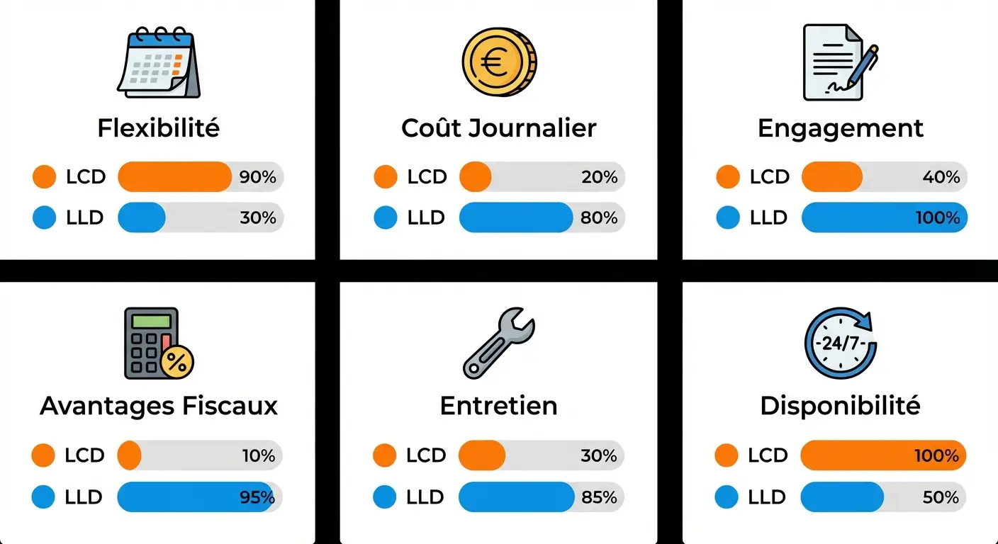 Infographie des critères de décision entre LLD et location courte durée