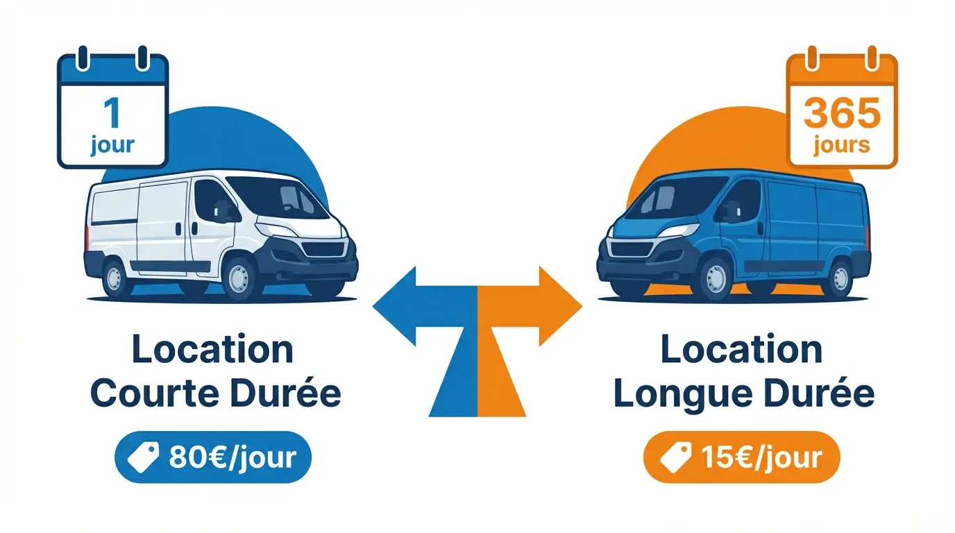 Comparaison visuelle entre location courte durée et location longue durée d'utilitaires