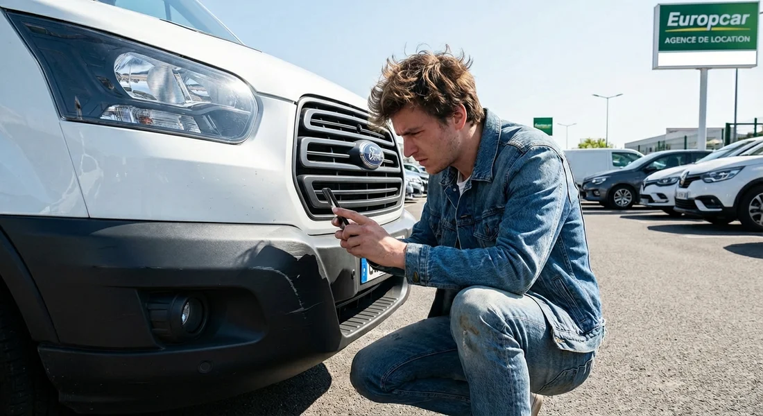 Vérification de l'état du véhicule avant la prise en charge d'un utilitaire de location