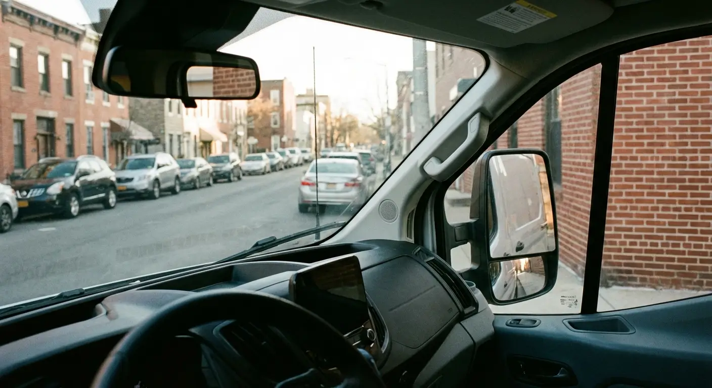 Vue depuis les rétroviseurs lors d'une marche arrière en utilitaire