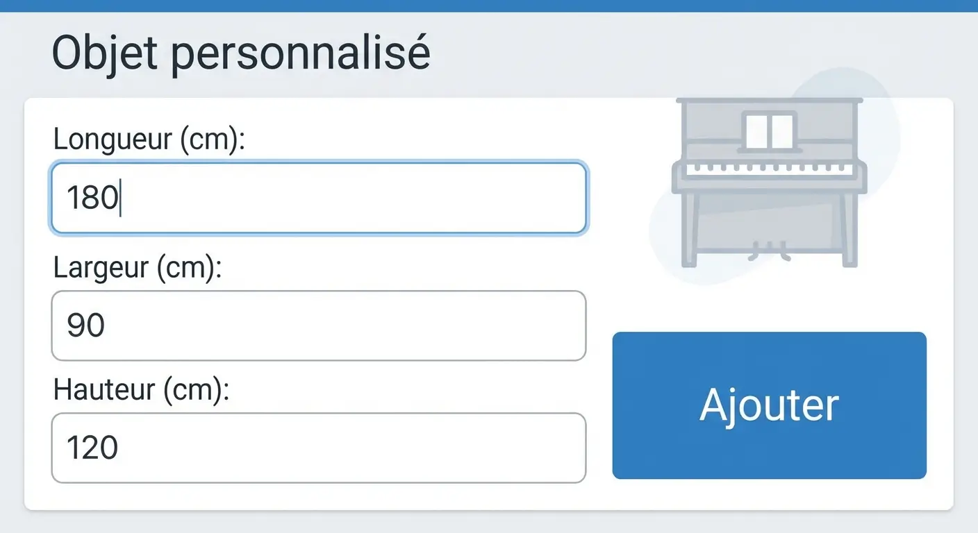 Ajouter des objets personnalises avec leurs dimensions