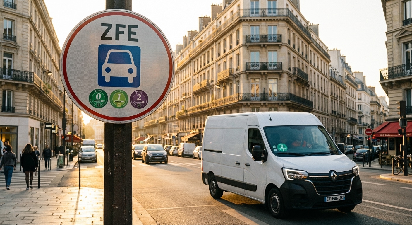 Panneau de signalisation ZFE avec utilitaire électrique autorisé