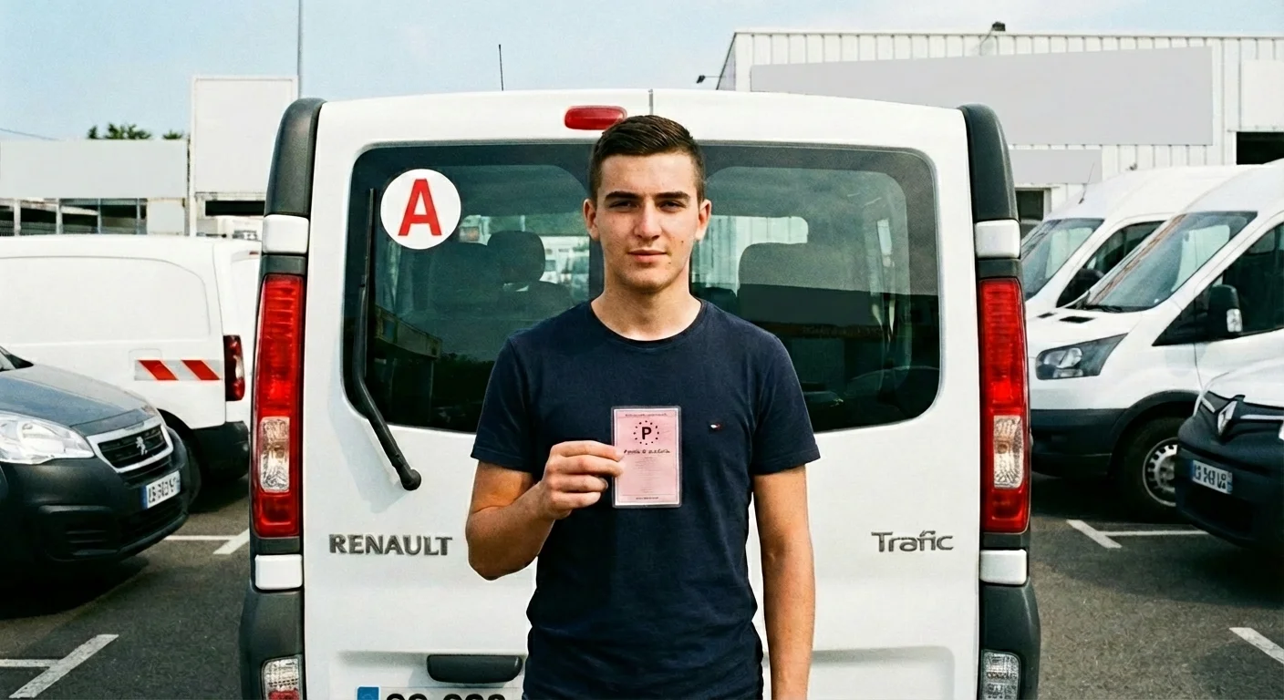 Conducteur avec permis probatoire devant un utilitaire de location