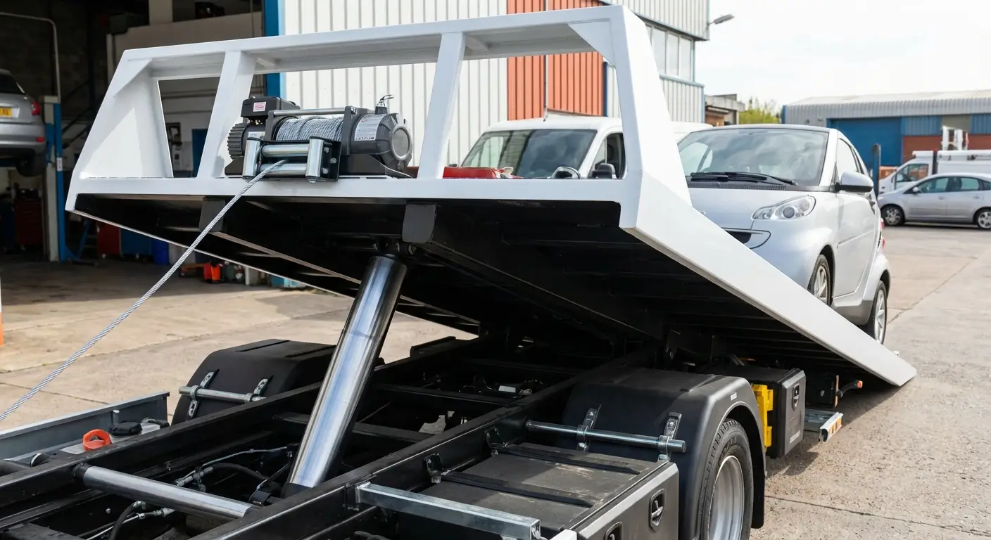 Camion porte-voiture avec plateau basculant hydraulique et treuil électrique