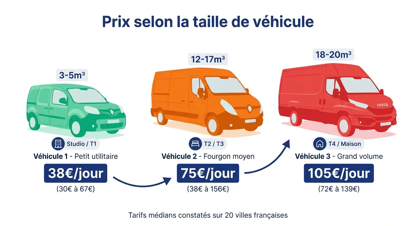 Tableau comparatif des prix selon la taille du véhicule utilitaire