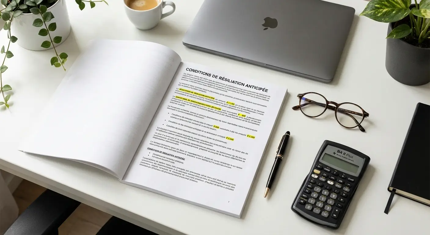 calculatrice et contrat de location longue durée avec mention des frais de résiliation anticipée