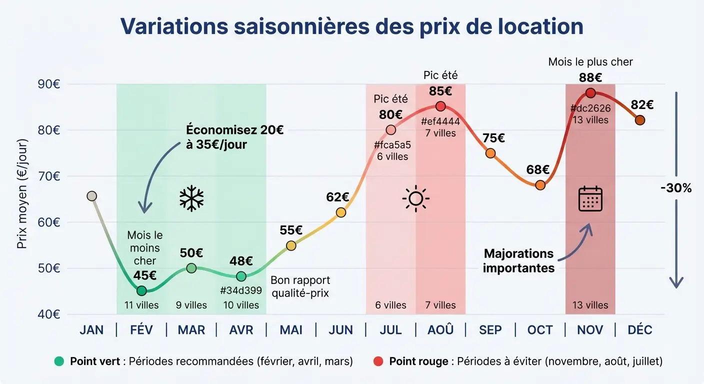 Graphique montrant les variations saisonnières des prix de location