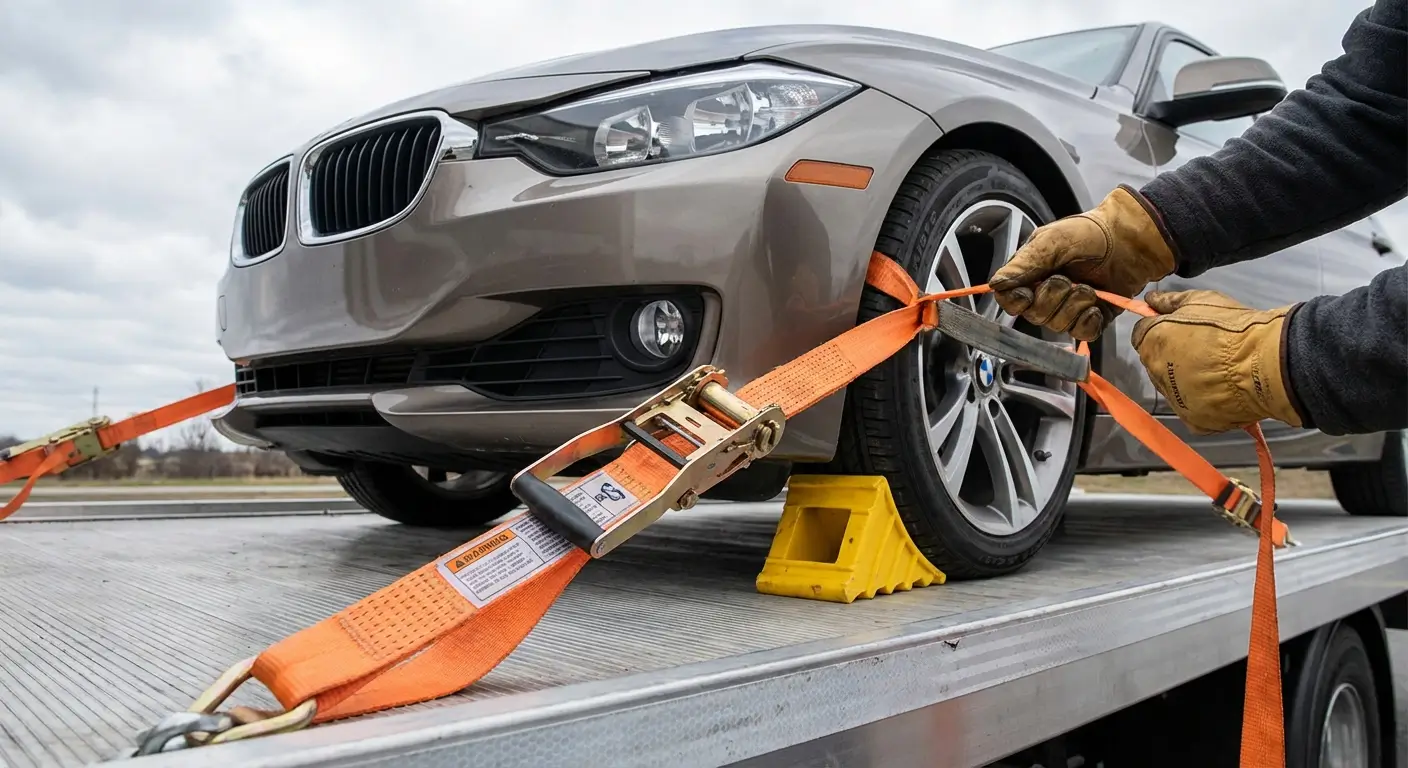 Vérification arrimage véhicule sur plateau