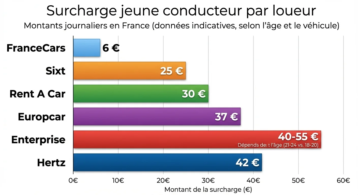 Comparaison des surcharges jeune conducteur par loueur d'utilitaires