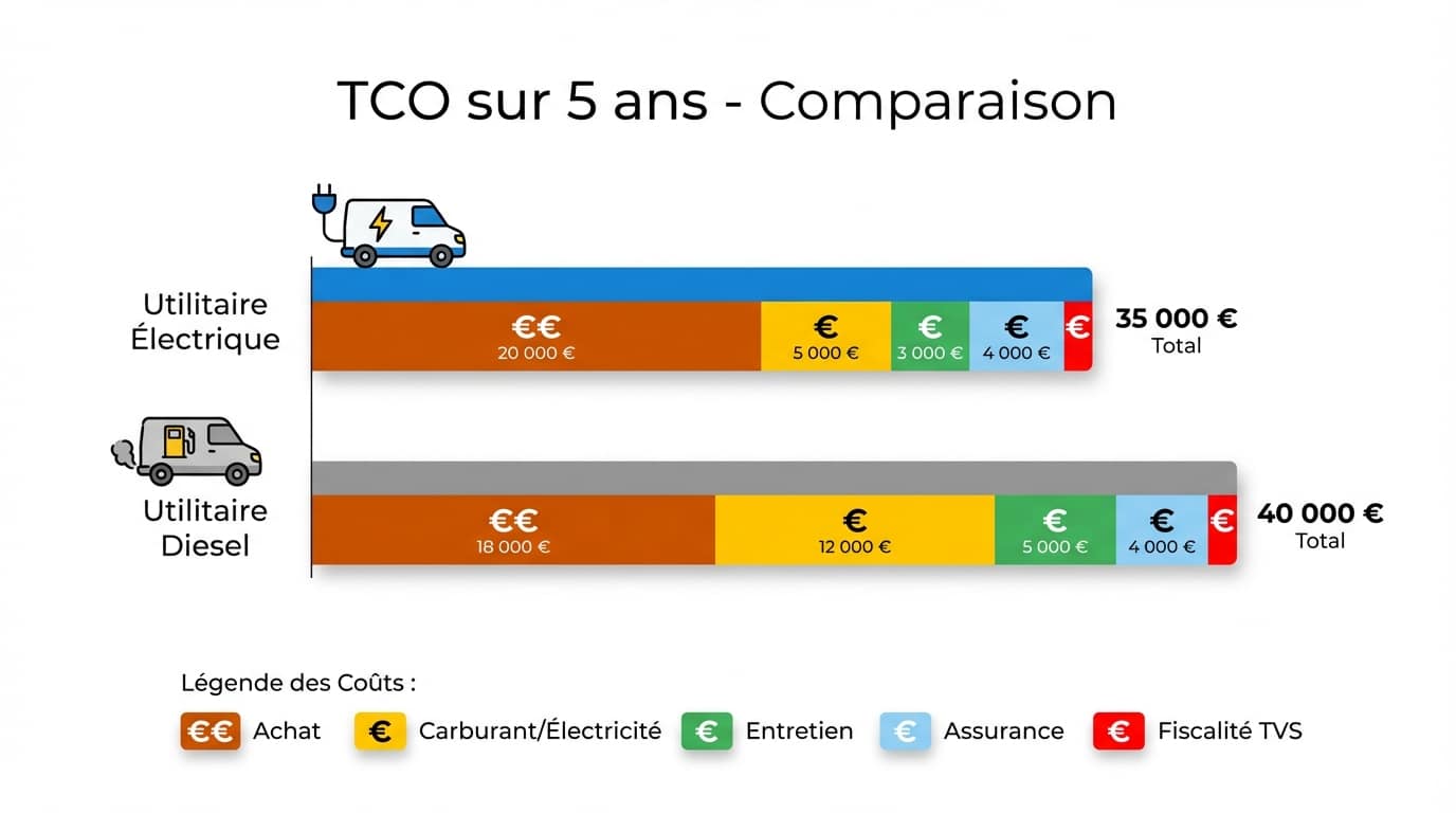 Graphique comparant le coût total de possession sur 5 ans entre électrique et diesel