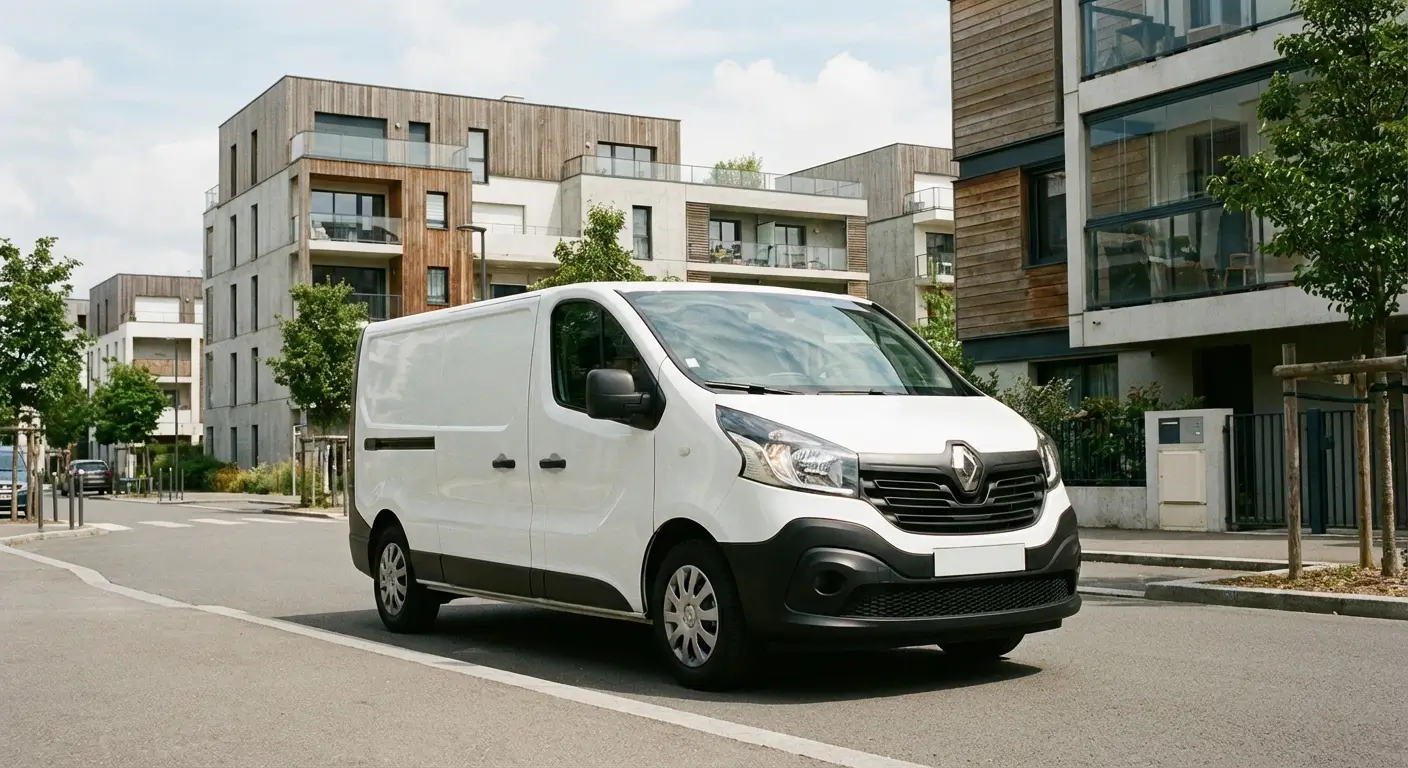 Renault Trafic 6m³ stationné dans une rue résidentielle