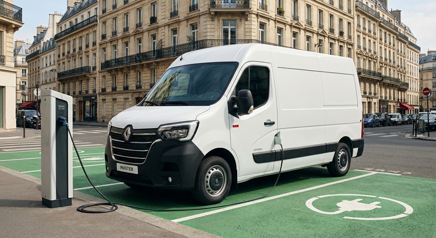 Utilitaire électrique en recharge dans un environnement urbain