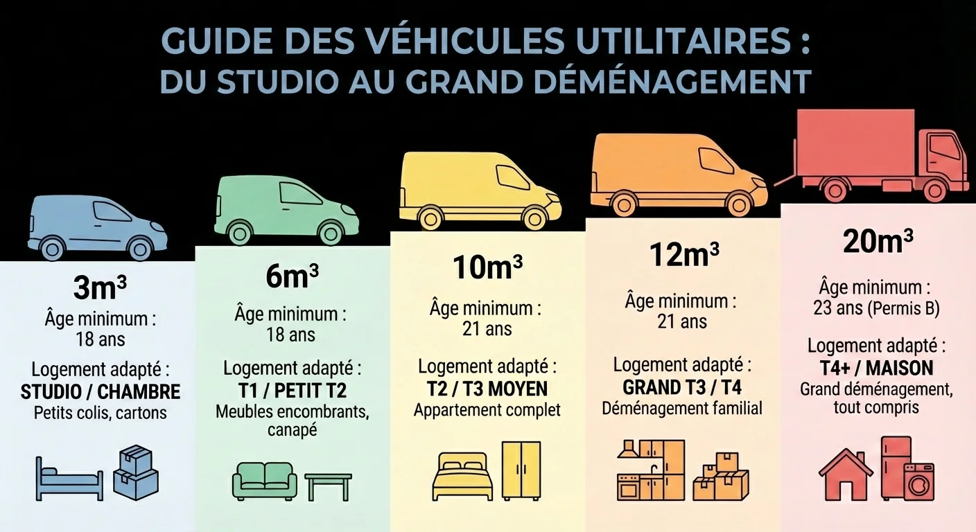 Comparaison visuelle des tailles d'utilitaires accessibles aux jeunes conducteurs