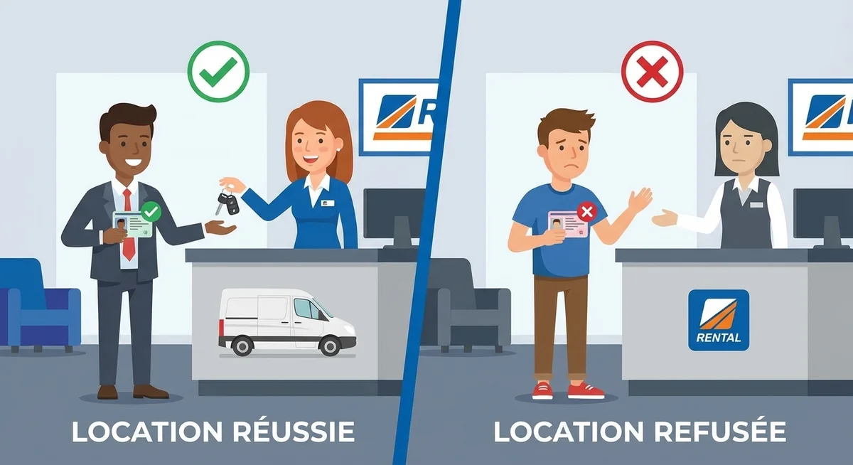 Vérification du permis de conduire lors de la location d'un véhicule utilitaire en agence