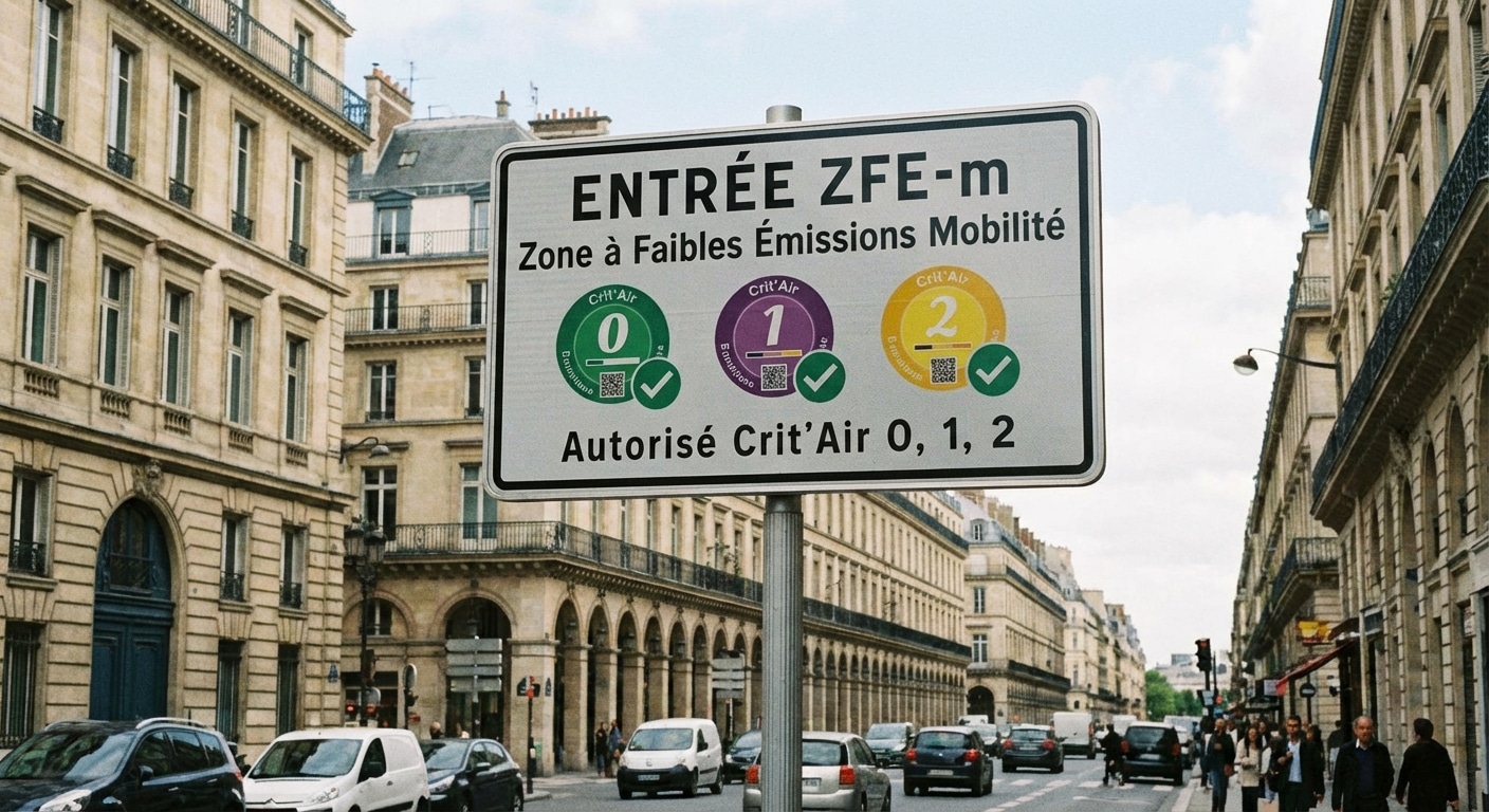 Panneau d'entrée de Zone à Faibles Émissions avec vignettes Crit'Air autorisées