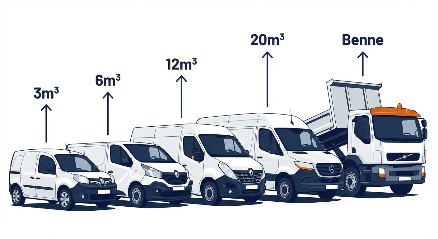 gamme alignée de 5 véhicules utilitaires blancs