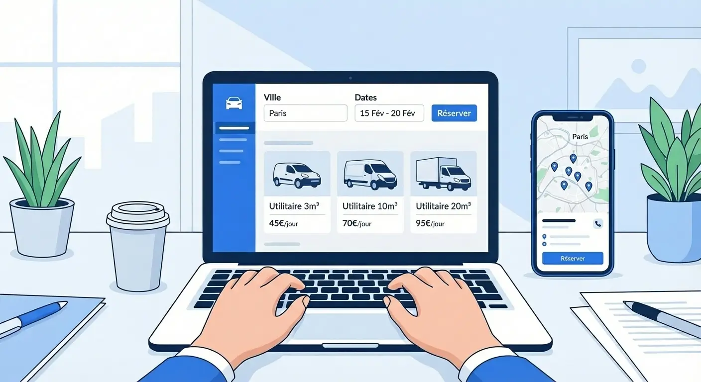 interface de réservation sur ordinateur portable et smartphone côte à côte