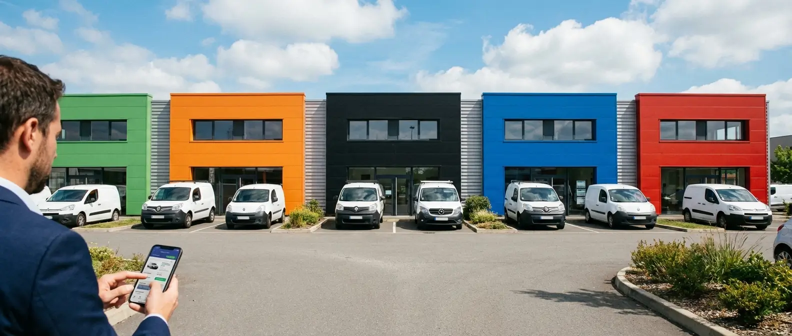 différentes sociétés de location de camion avec un homme en train de comparer